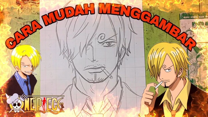 cara mudah menggambar anime one piece, sanji