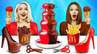 ชาเลนจ์อาหารจริงปะทะอาหารจากช็อกโกแลต | สงครามของหวานตลอด 24 ชม! กินช็อกโกแลตเท่านั้น! RATATA