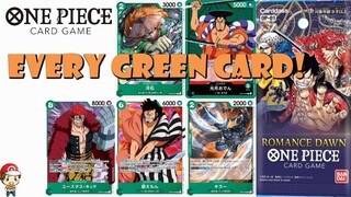 ALL The Green Cards from the 1st EVER One Piece TCG Set! Romance Dawn! (One Piece TCG News)