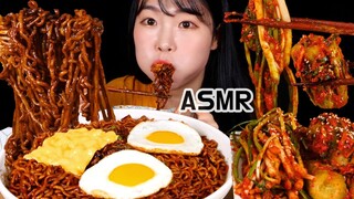 ASMR 치즈 계란 짜계치 사천짜파게티와 직접 담근 파김치, 오이소박이 먹방&레시피 BLACKBEAN NOODLES mie kacang hitam mì đậu đen EATING