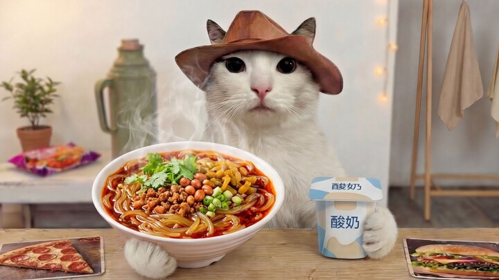 Why am I doing a cat mukbang? (Chongqing Sour and Spicy Rice Noodles—Mimi’s having the time of her l