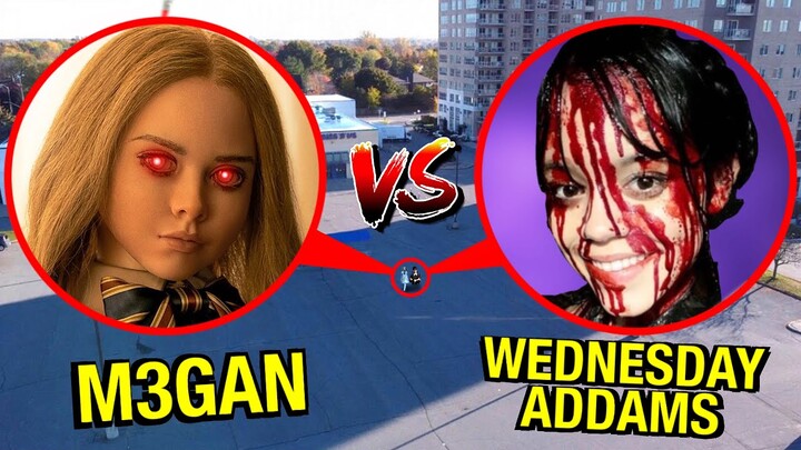 DRONE CATCHES M3GAN DOLL AND WEDNESDAY ADDAMS IN REAL LIFE AT HAUNTED PARK!! (HUGE FIGHT)