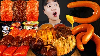 ASMR MUKBANG 직접 만든 대왕 가래떡 버섯 떡볶이 불닭볶음면 소세지 먹방 & 레시피 FIRE NOODLES AND Tteokbokki EATING SOUND!