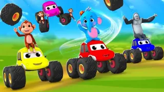 Funny Animals Game Monster Car Assembly in Forest with Farm Animals | Jungle Animal Comedy Videos 3D