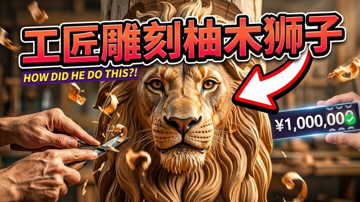 工匠雕刻柚木狮子