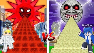 TÔ GÀ THỬ THÁCH 24H XÂY 1000 BẬC THANG LÊN MẶT TRỜI QUỶ VÀ MẶT TRĂNG MÁU TRONG MINECRAFT