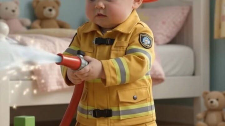 Emergency! 1 Year Old Firefighter Reports For Duty 😭🚒He went from serious face to the cutest smile