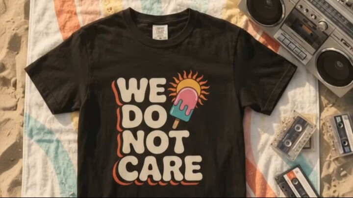 We Do Not Care Graphic T-Shirt — Retro Popsicle Sunset Tee