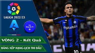 KẾT QUẢ & BẢNG XẾP HẠNG VÒNG 2 SERIE A Ý 22/23 I LALIGA 22/23 TÂY BAN NHA