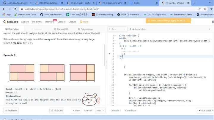 2184. Number of Ways to Build Sturdy Brick Wall partII