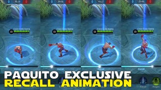 RECALL ANIMATION OF PAQUITO | PAQUITO EXCLUSIVE RECALL ANIMATION | MOBILE LEGENDS NEW FEATURE