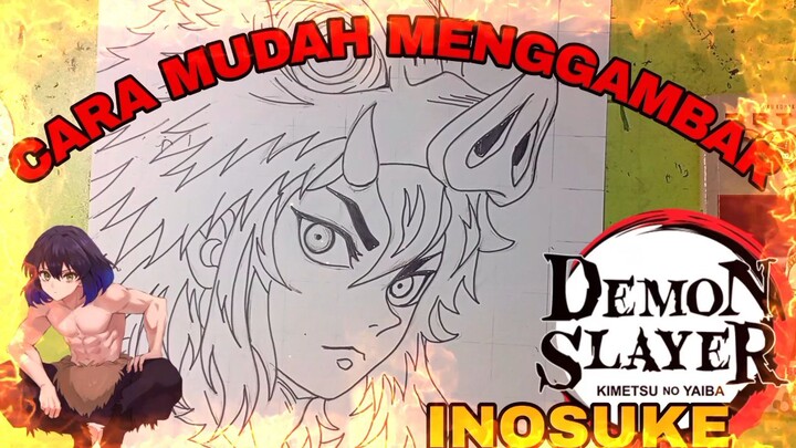 cara mudah menggambar anime demon slayer, inosuke