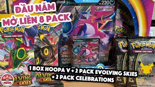 Mở liền 8 Pack Pokemon TCG: Hoopa V Box + 2 Pack Evolving Skies + 2 Pack Celebrations | PAG Center