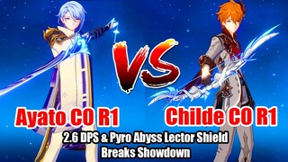 Ayato C0 R1 vs Childe C0 R1 2.6 Abyss DPS & Pyro Abyss Lector Shield Breaks Showdown