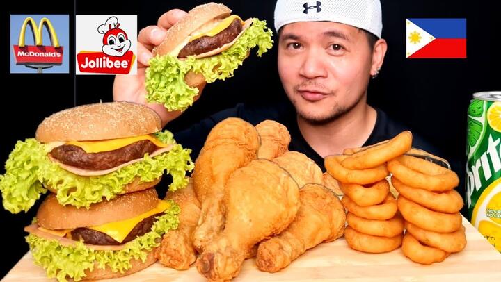BURGER FRIED CHICKEN ONION RINGS | PINOY MUKBANG collab w/ @Angel Mendoza in Seoul