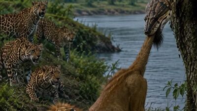 Lion vs Python: A Terrifying Battle! 🦁🐍#LionVsPython #WildlifeAttack #AnimalFight #Wildlife #Viral