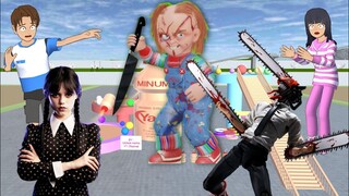 Hah? Chainsaw Man Lawan Boneka Chucky😰Wednesday Yuta Kabur😭Mio Takut😱 Sakura School Simulator