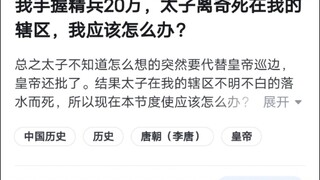 我手握20万精兵，太子离奇死在我的辖区，我应该怎么办？