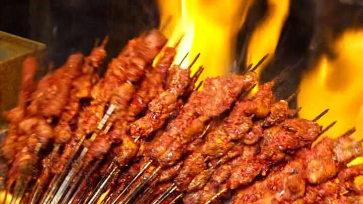 Lanzhou Spicy Roasted Lamb: The lamb grilled over an open flame has zero gamey smell, and it’s coate