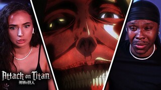 MY GIRLFRIEND REACTS TO - ATTACK ON TITAN FOR THE FIRST TIME! Season 1 Episode 1 | Reaction + Review