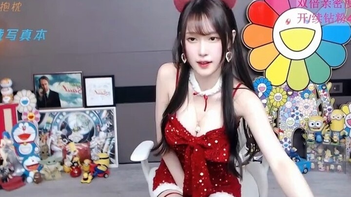 Gaun terusan bertali dengan ikat leher tanduk rusa Natal untuk komunitas Yaoi, stoking hitam panjang