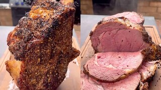 Late-night snack appreciation: Slicing a few perfectly cooked steaks