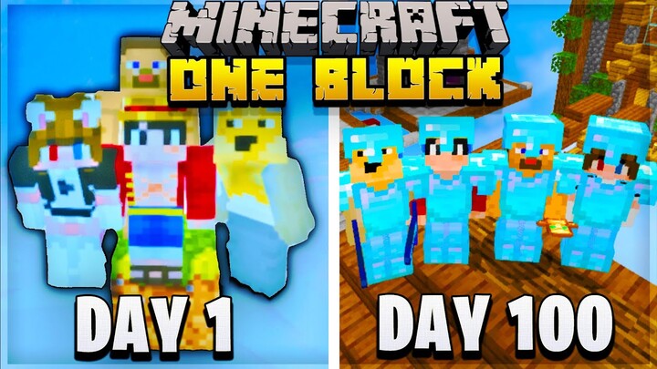 We Survived 100 Days on ONE BLOCK in Hardcore Minecraft... ( As A Squad )