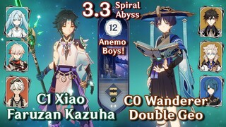 C0 Wanderer Double Geo & C1 Xiao Faruzan Kazuha | Spiral Abyss 3.3 - Floor 12 - 9⭐| Genshin Impact