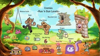 Cuphead ALL RUN 'N GUN CHARACTERS ENEMIES, SUB BOSSES NAME DLC, Inkwell 1,2,3,4 Hell King's Leap