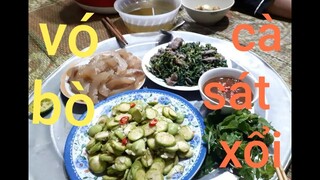 Ẩm thực biển. Cà sát xổi.vó bò và bò xào rau muống. Bữa cơm gia đình đơn giản mà ngon