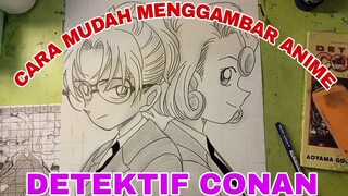 cara mudah menggambar anime detektif Conan