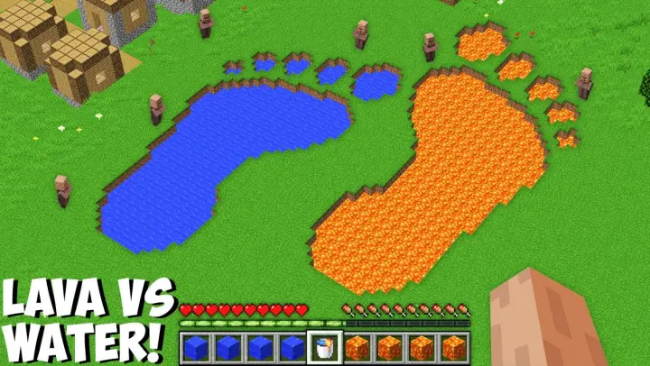 I found SUPER BIGGEST LAVA and WATER FOOTPRINT NEAR THE VILLAGE in Minecraft ! LAVA vs WATER !