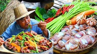 Cooking Morning Glorry Chicken Island Recipe - Fried Chicken Gizzard with Morning Glorry for Food