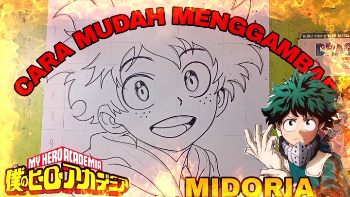 cara mudah menggambar anime my Hero academia, midoria