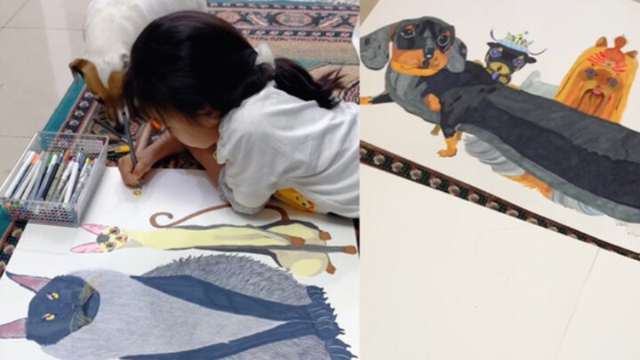 8岁女孩自学绘画，百余幅作品都有天马行空美感，爸爸：从不干预