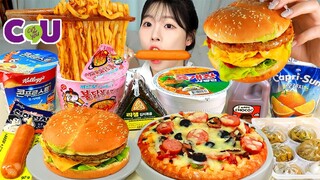 ASMR MUKBANG| 편의점 직접 만든 불닭볶음면 햄버거 김밥 디저트 먹방 & 레시피 FRIED CHICKEN AND Tteokbokki EATING