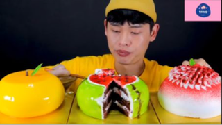 Mukbang bánh kem hình hoa quả #anngon