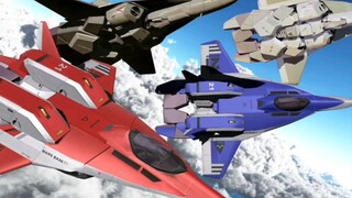 Super Dimension Fortress Mecha Genesis Zero Fighter Alpha Fighter, soaring high in the sky. . . .