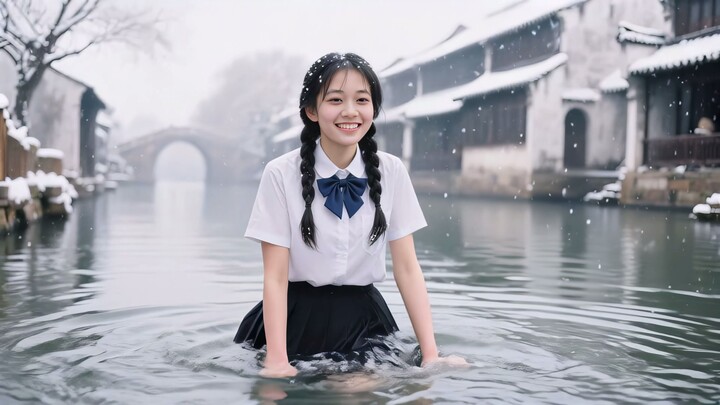 Snow-covered The south of the lower reaches of the Yangtze River Water Village