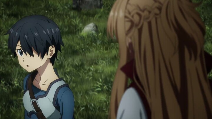 Kirito yang pemalu bertemu Asuna untuk pertama kalinya dan bahkan tidak bisa meletakkan pedangnya de
