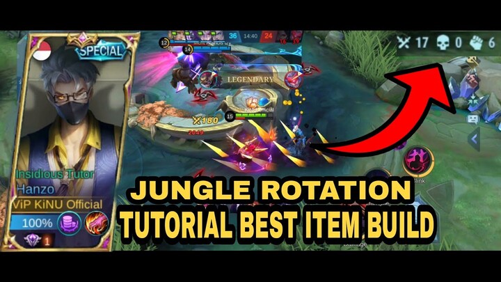 HOW TO HANZO JUNGLE ROTATION TUTORIAL BEST ITEM BUILD MOBILE LEGENDS BANG BANG