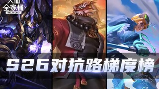 【大仙全家桶】S26对抗路梯度榜，T0.5还是老三样？吕布张飞跌落T2，上分选TA准没错