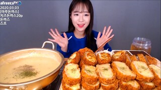 치즈폭탄 돈까스 20피스와 크림스프 먹방 Korean mukbang eating show