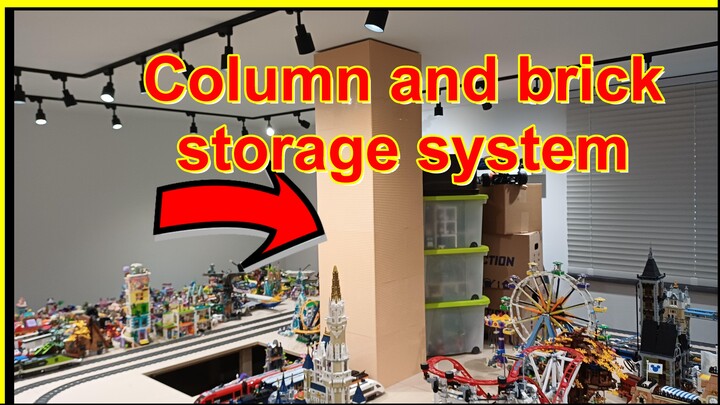 Lego room, Lego base plates to cover Column and use brick storage system.