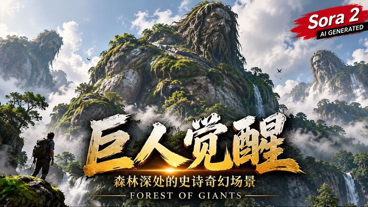巨人觉醒！森林深处的史诗级奇幻场景 | AI生成电影级画面 | Sora 2