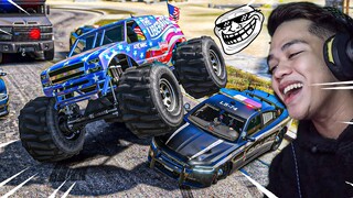 Monster Truck vs 10 POLICE CARS!! *TROLLING*