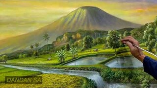 RICE FIELD LANDSCAPE PAINTING By DANDAN SA / MELUKIS - LUKISAN PEMANDANGAN ALAM SAWAH