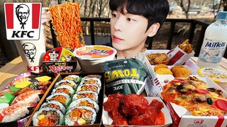 ASMR MUKBANG | 직접 만든 치즈 불닭볶음면 양념치킨 김밥 치즈스틱 먹방 FRIED CHICKEN AND FIRE NOODLES