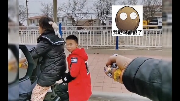 The little boy couldn't resist the temptation of candy and knocked over an electric scooter while re