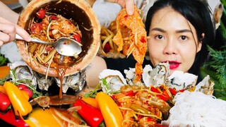 ตำแซลมอนกุ้งสดใส่พริกเผา 🦪หอยนางรมตัวใหญ่ๆ ฟินแบบจุกๆ 😋😋